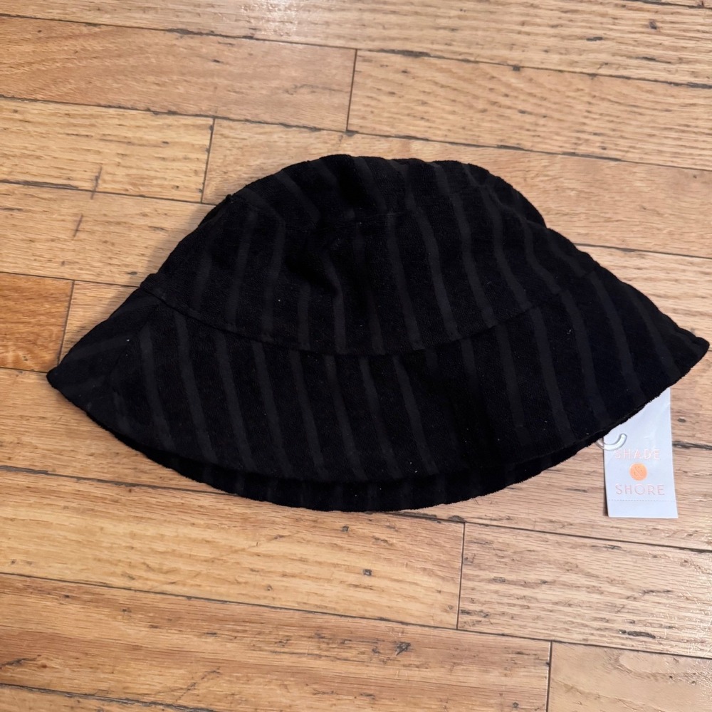 Shade & Shore Womens Black Terry Cloth Bucket Hat Striped Recycled